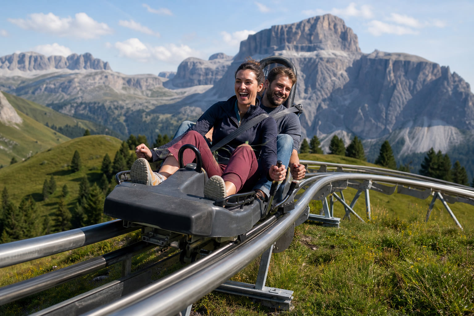 Due visitatori su un Fun Bob alpino