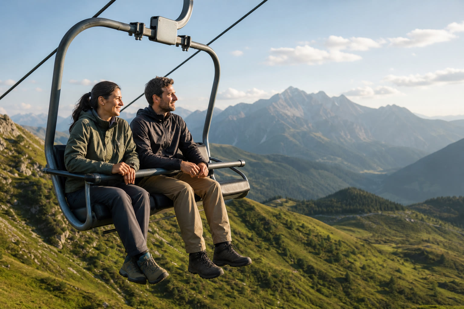 Due visitatori su una seggiovia panoramica