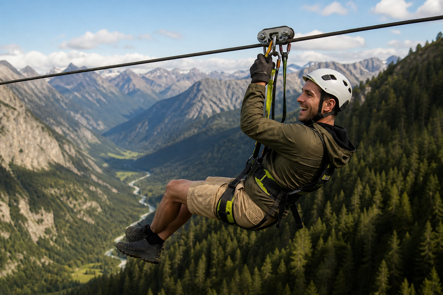 Visitatore su una zipline