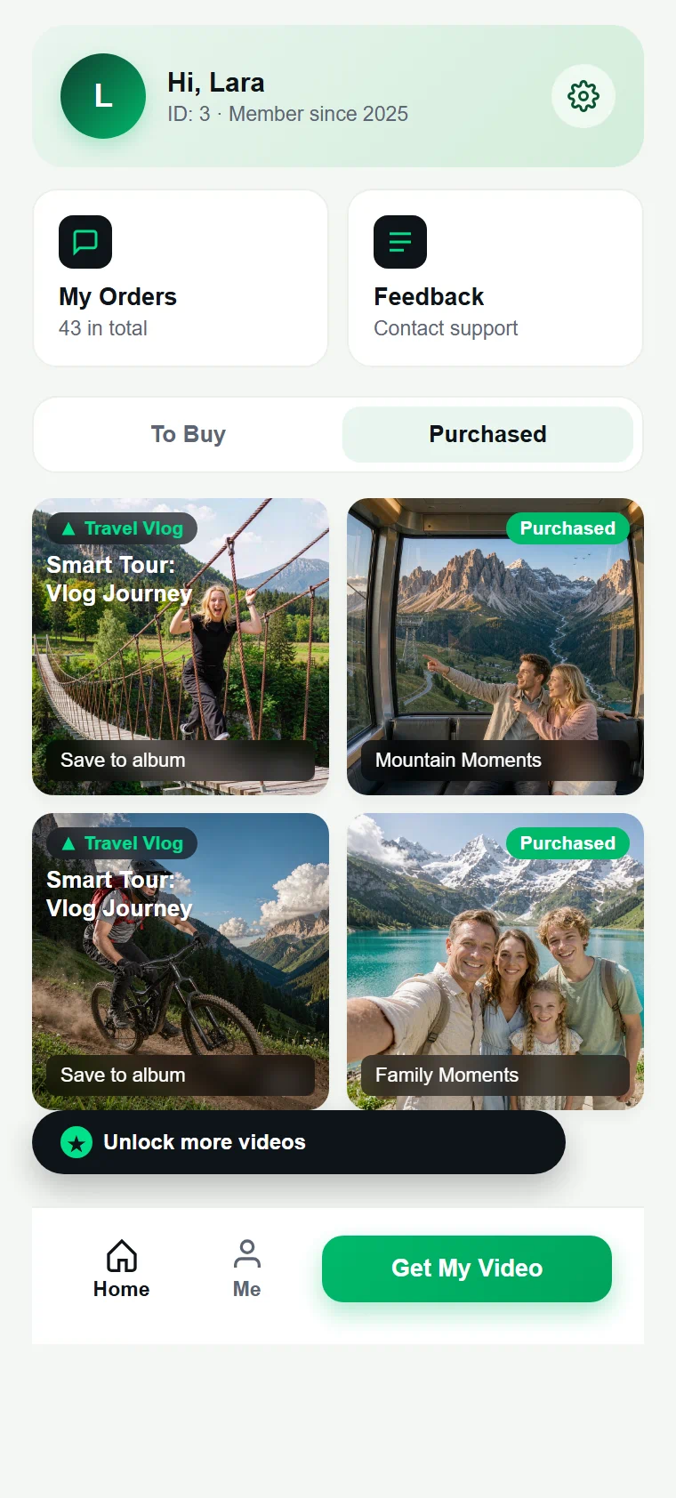 Esempio di schermata con i contenuti acquistati